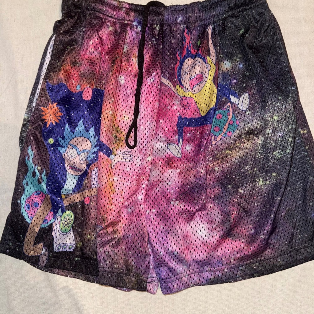 Rick and Morty Galaxy Mesh Shorts Purple Space Graphic Athletic Streetwear